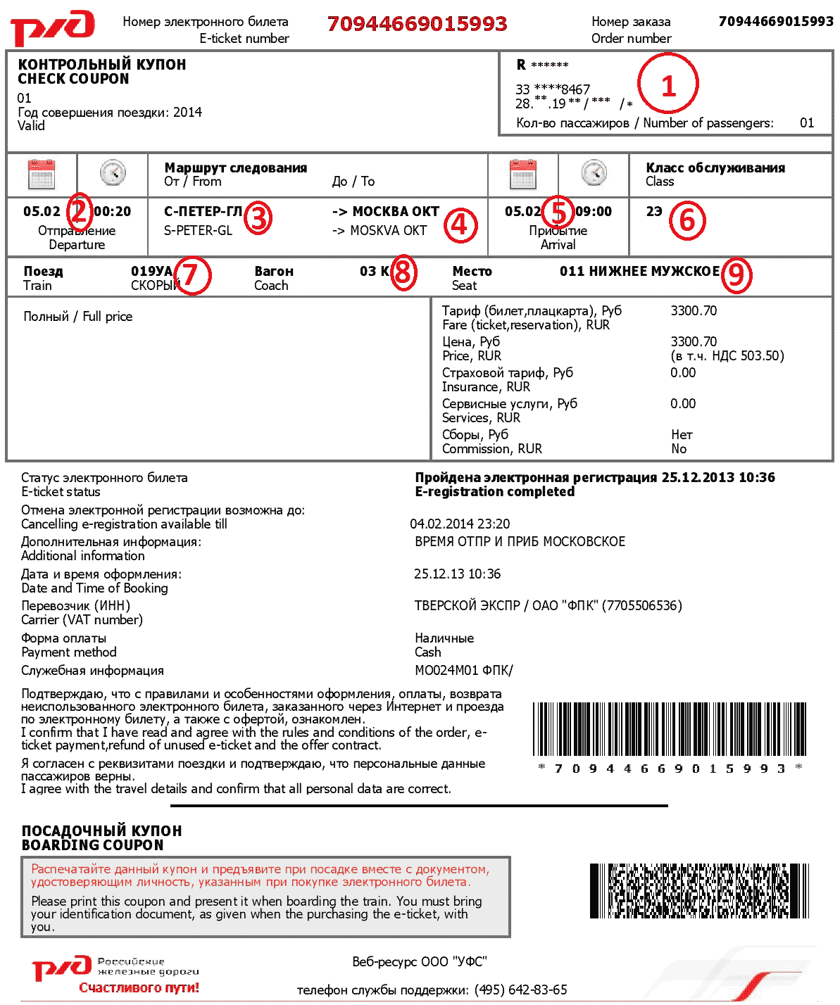 How to read Russian electronic ticket confirmation